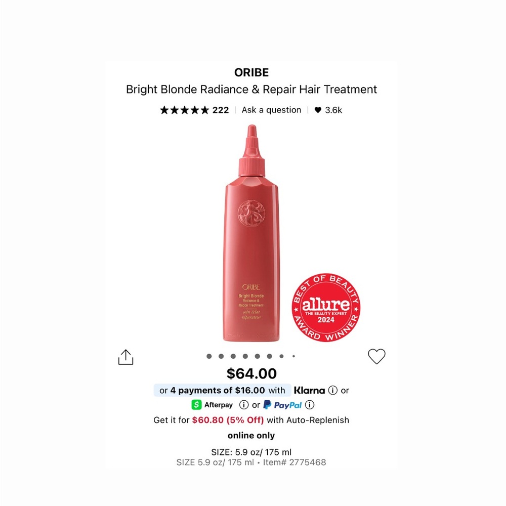 Oribe Bright Blonde Radiance Repair Hair Treatment